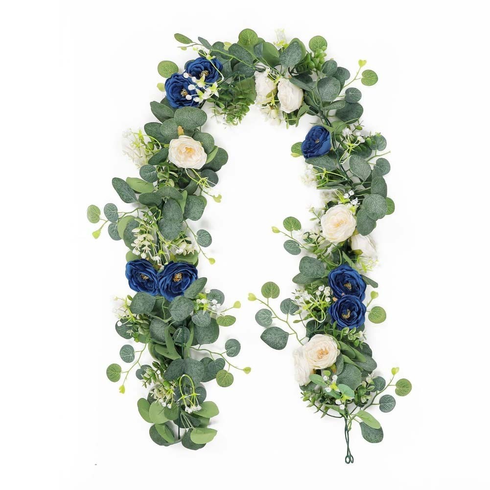 6FT Blue and White Rose Garland Artificial Eucalyptus for Wedding and Party Use