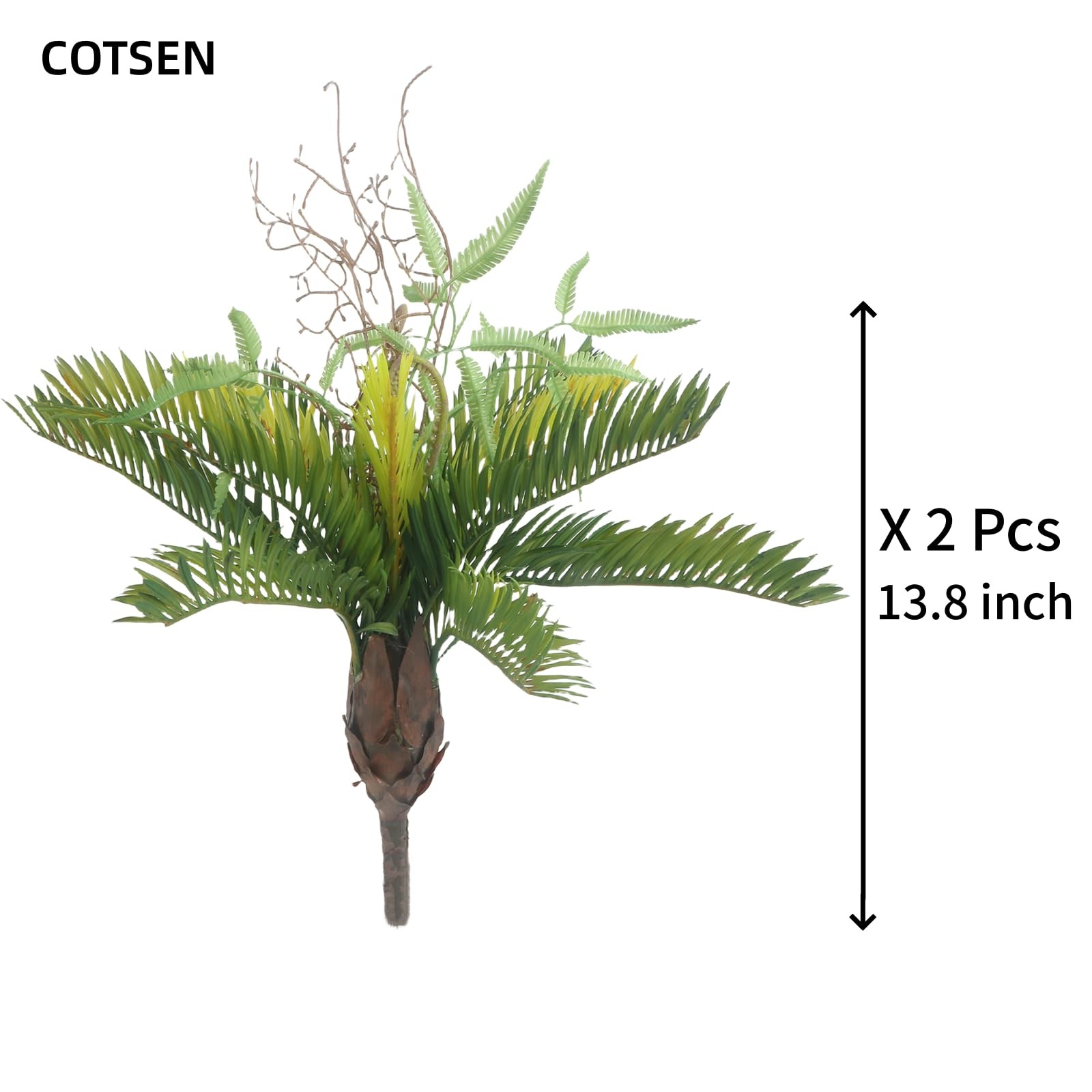 2 PCS 13.8 Inch Artificial Cycad Plants Fake Unpotted Succulents Office Decor