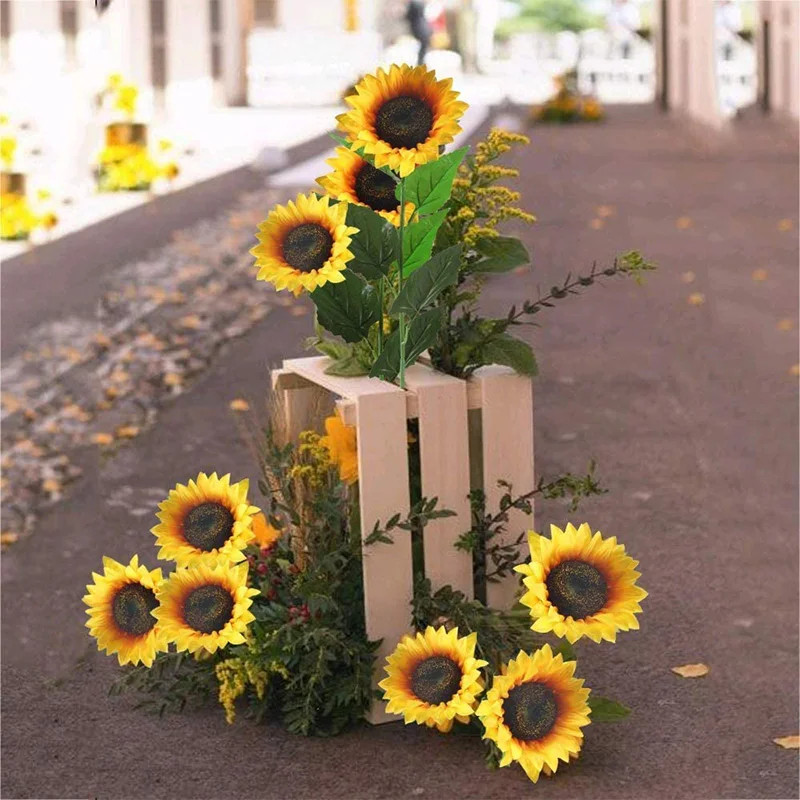 5/10PCS Artificial Sunflowers Bouquet Flowers Fake Decoration for Outdoor Garden