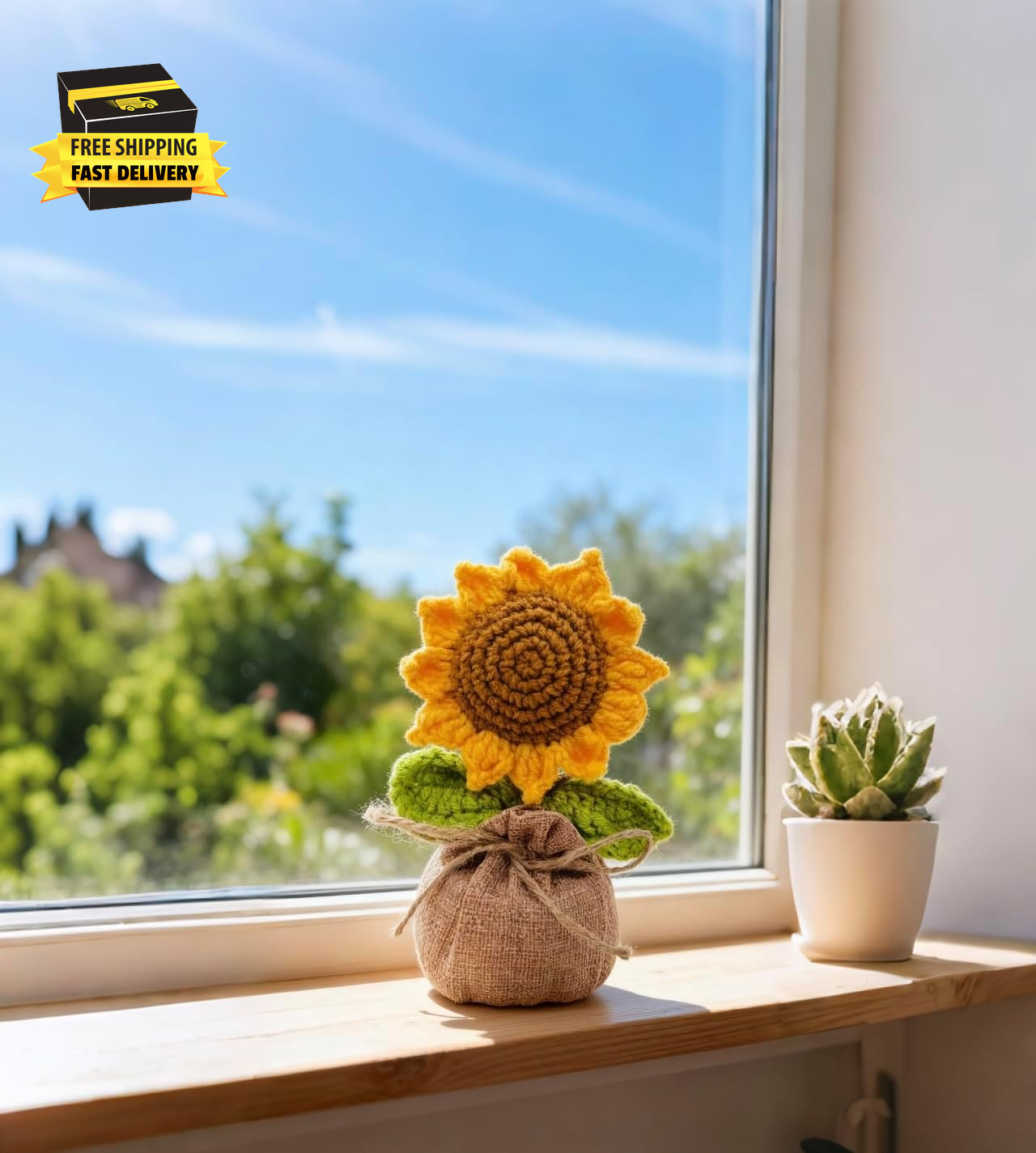 Crochet Sun Flowers Potted Flower, Handmade Knitted Sun Flores Birthday Gifts fo