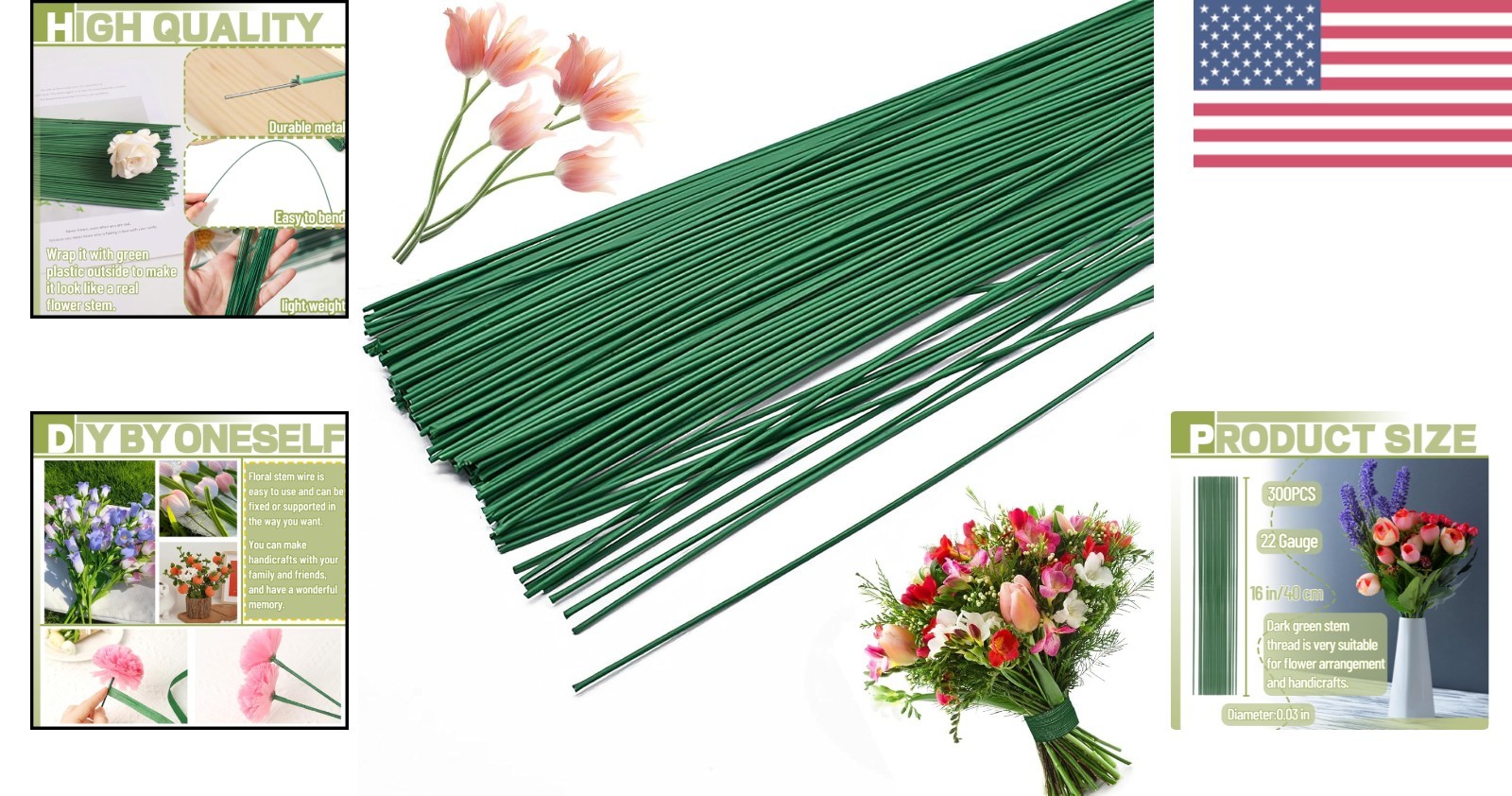 200 PCS Dark Green 22 Gauge Floral Stem Wire – Perfect for Flower Arrangements