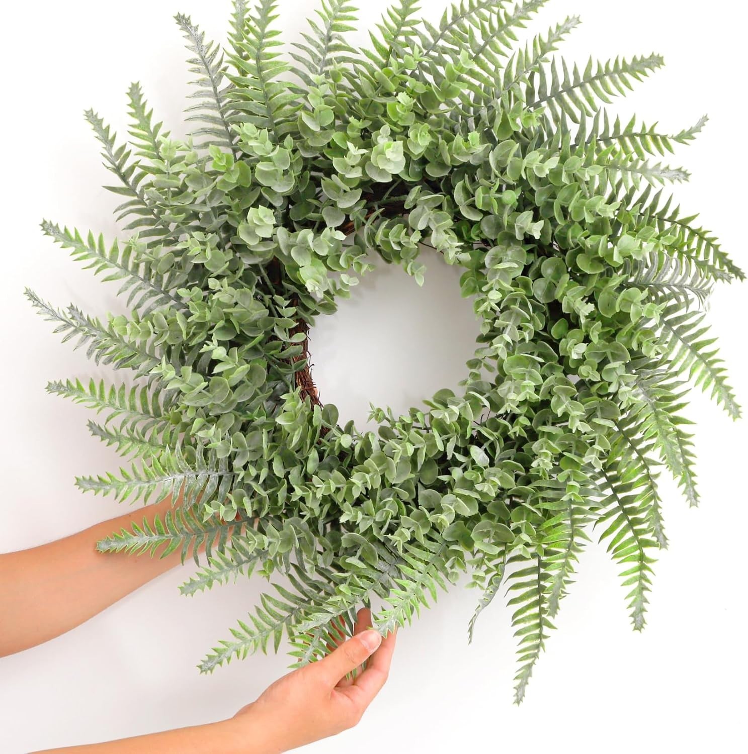 26” Eucalyptus and Boston Ferns Wreath for Front Door – Artificial Eucalyptu…