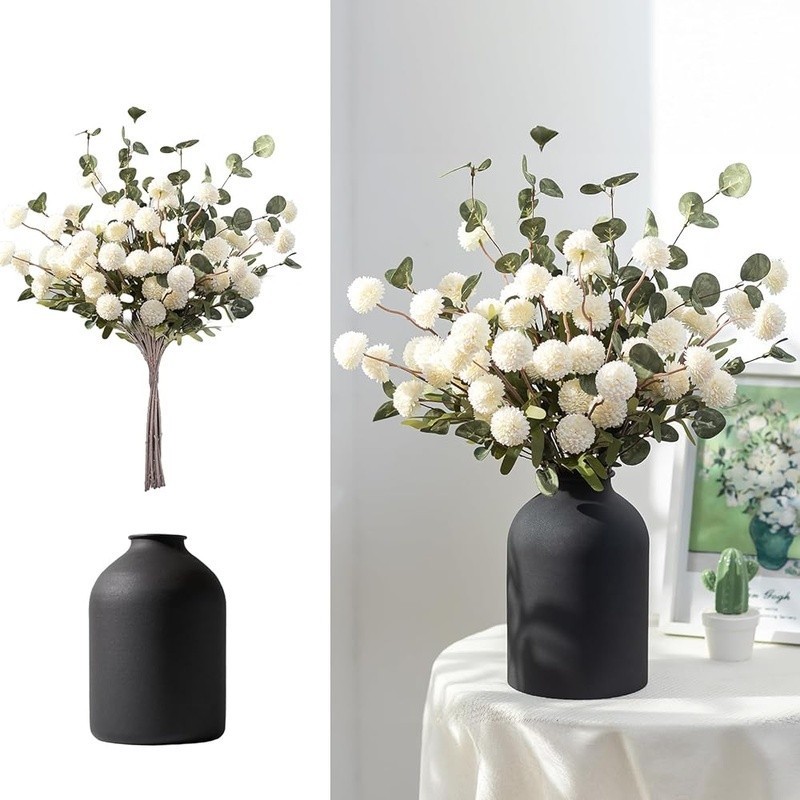 Artificial Kiku Flower Arrangement in Metal Vase Home Decor Centerpiece New