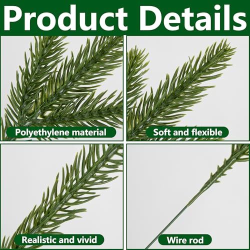 45 Packs Artificial Pine Needles Branches Garland- 10.2 x 2.5 Inch Green