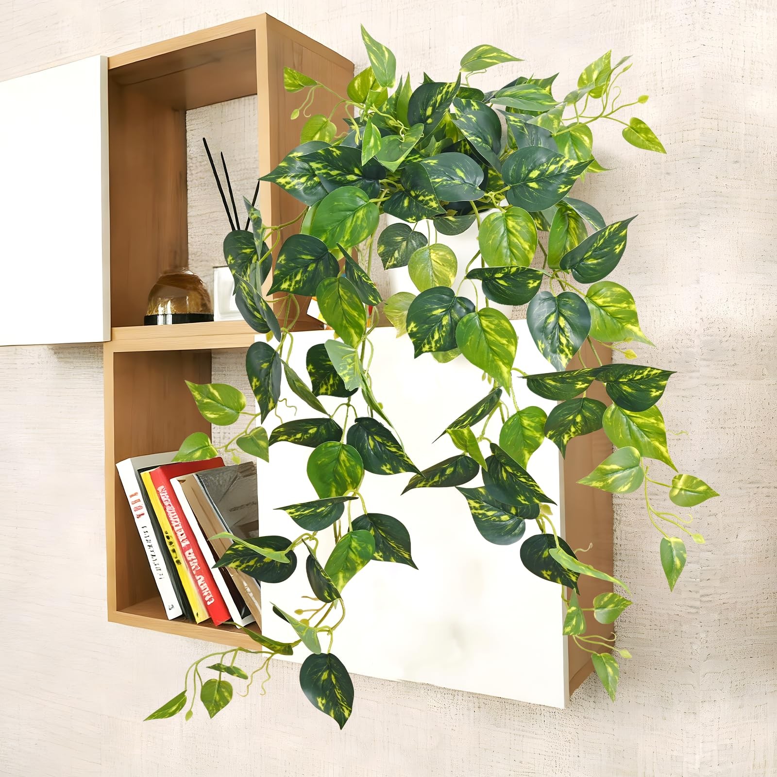 1 PCS 34 Inch Artificial Pothos Vine Ivy Potted Hanging Fake Plant Indoor