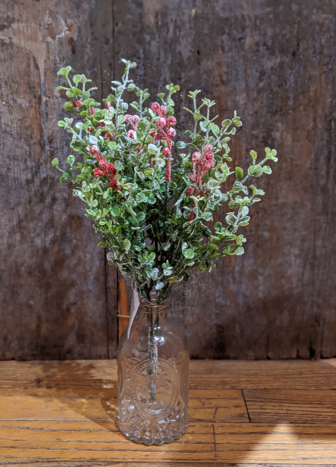 13″ Artificial Floral Red Mistletoe~Glitter Berry BUSH Greenery~XMAS Table Top