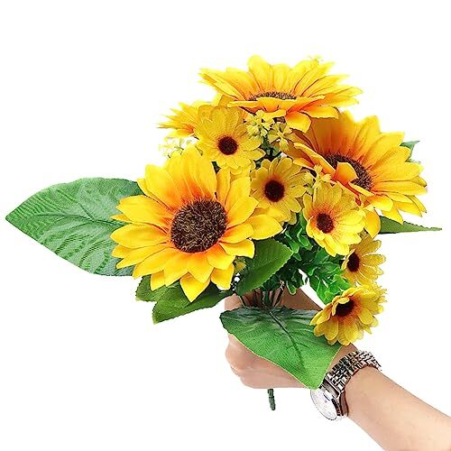 2 Bunches Artificial Sunflower Bouquets Faux Sunflower Bundles Small Sunflower