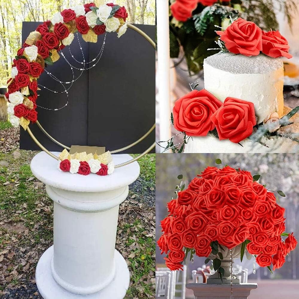 30 Pcs Realistic Foam Artificial Rose Flower Decorations Red