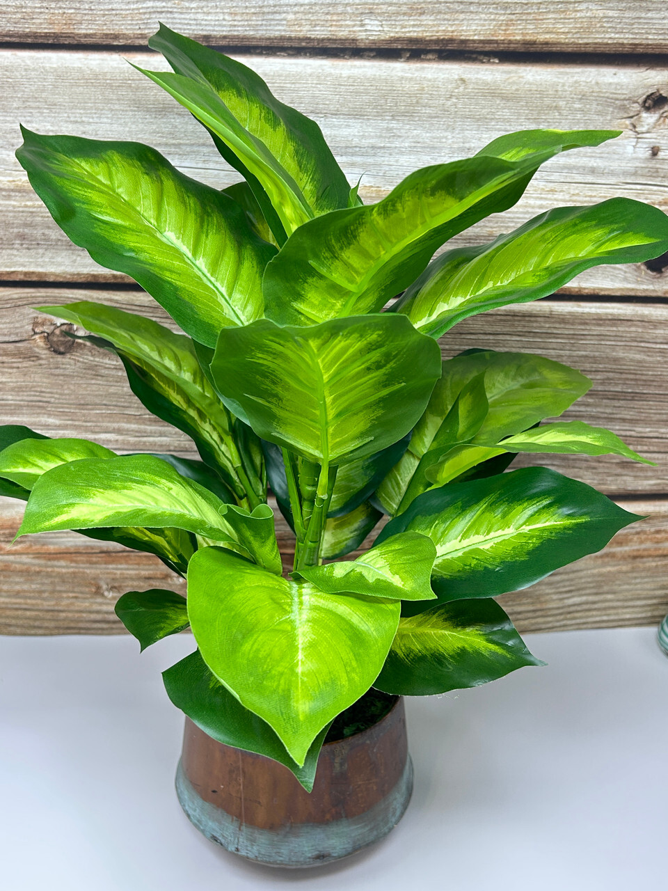 18″ Lg Artificial AGLAONEMA DIEFFENBACHIA faux Silk plant in Copper Pot