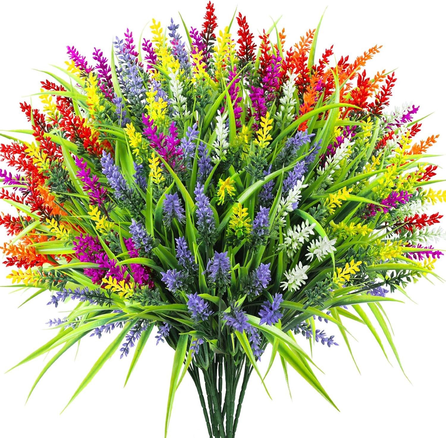 24 Bundles Artificial Flowers for Outdoors, Fake Lavender Flowers Monkey Grass F