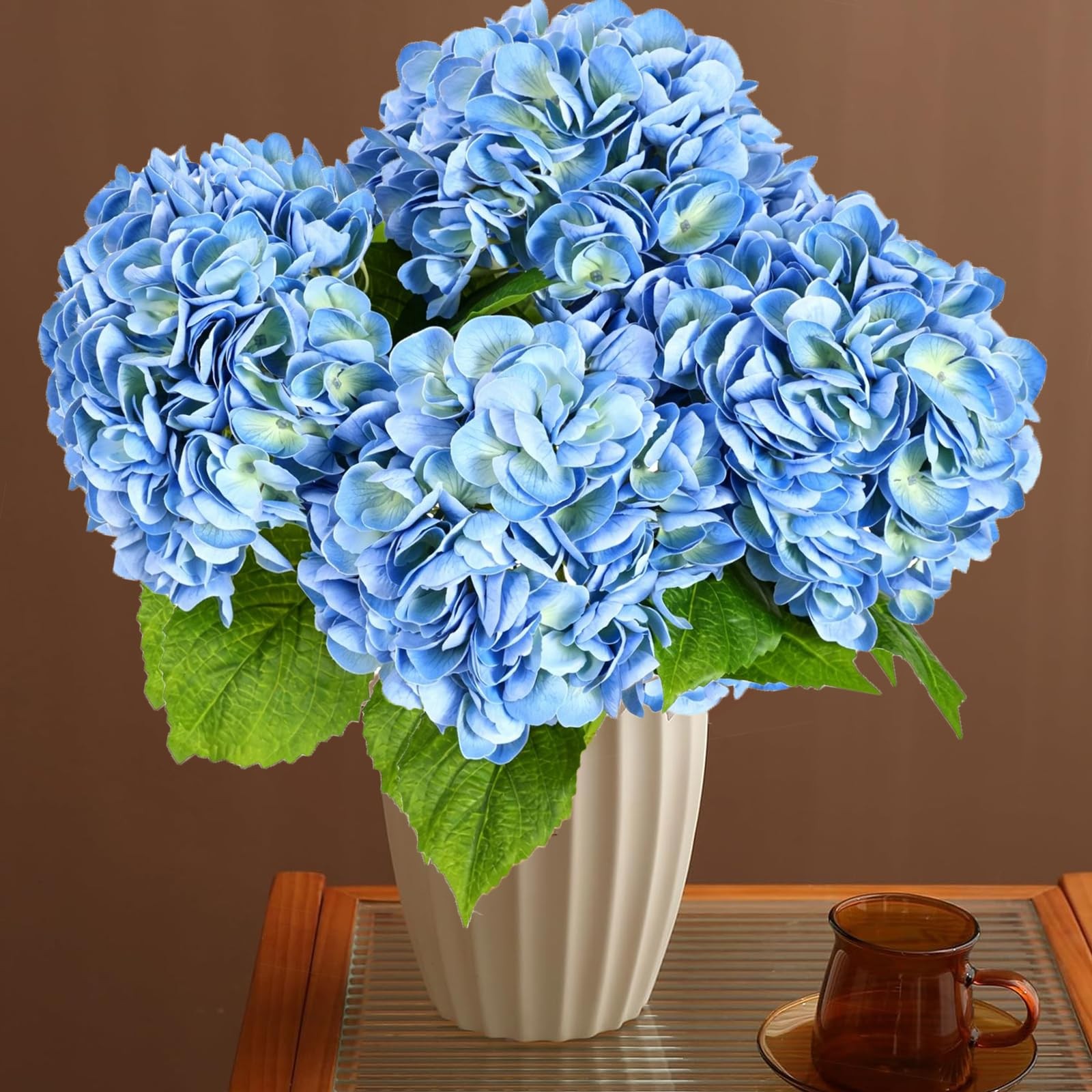 4Pcs Blue Hydrangea Artificial Flowers, 22.5In Latex Faux Real Touch Large Hy…