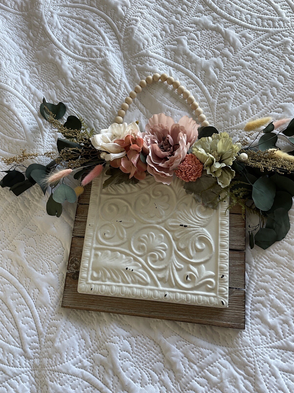 Metal plaque swag | Dried and artificial flower swag | Dried Flower wall decor