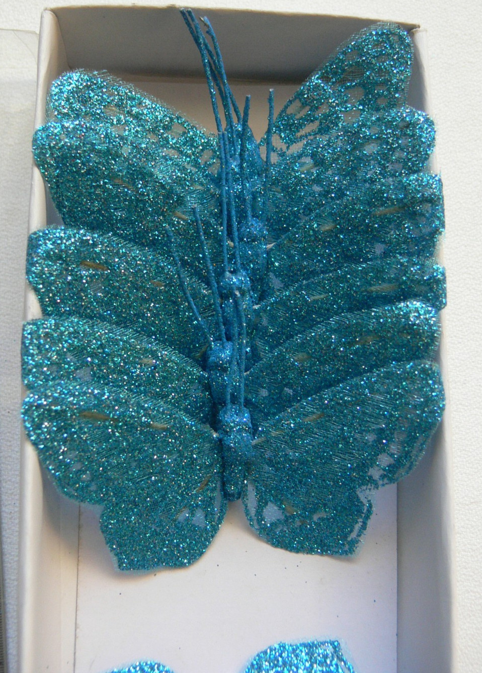 BUTTERFLY Pk 12 Piece CAPRI BLUE – 40x65mm – Antennae’s + Stem 12cm long – KSCRT