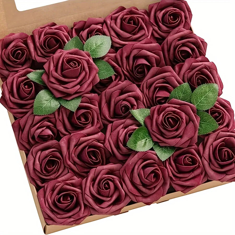 25Pcs Artificial Flowers Fake Flowers Roses Stem for DIY Wedding Bouquets Party