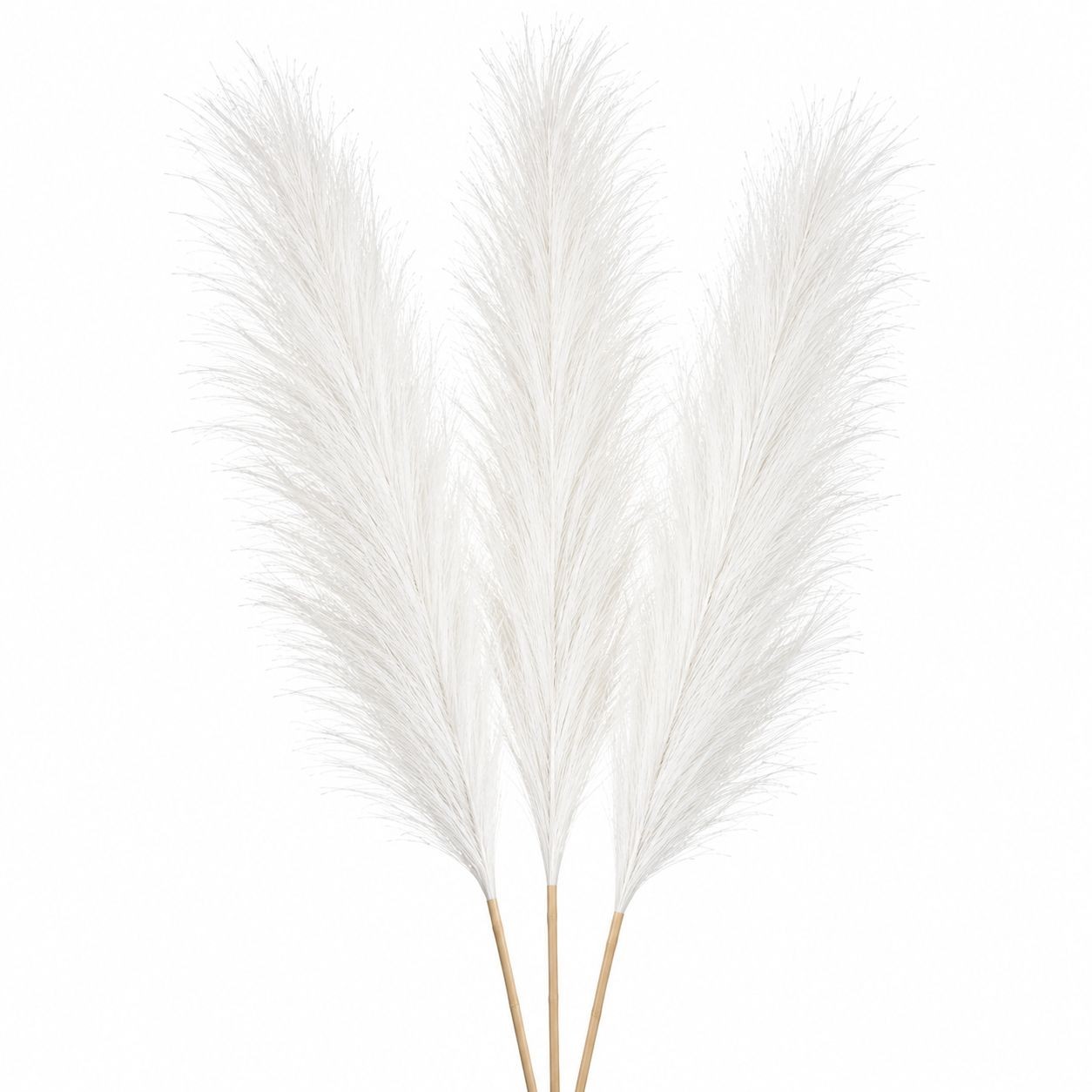 White Faux Pampas Grass Bundle | 3 Artificial Pampas Stems | White Home Decor |