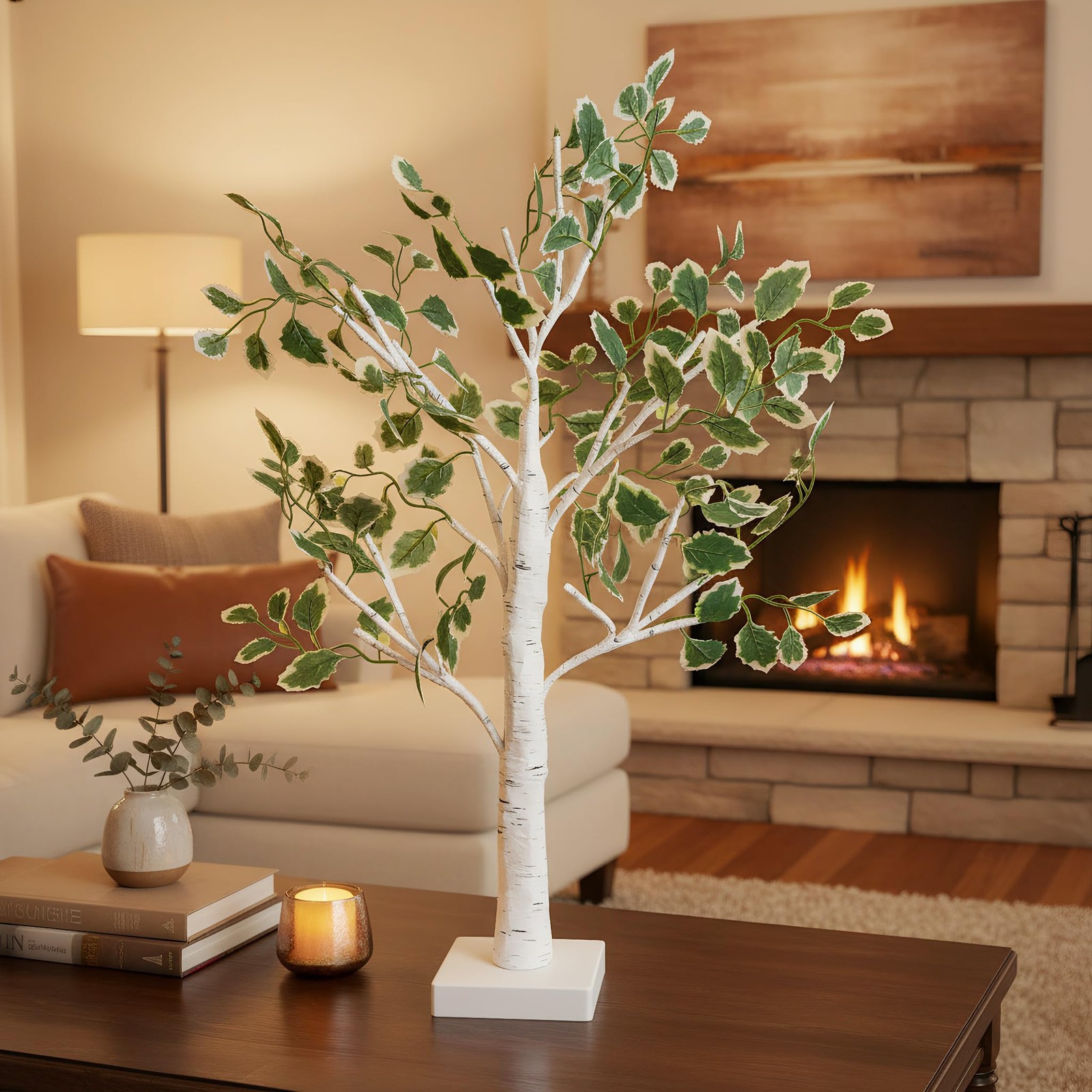 White Birch Tree Light – 2ft LED Tabletop Decor with Timer, Battery/USB Opera…