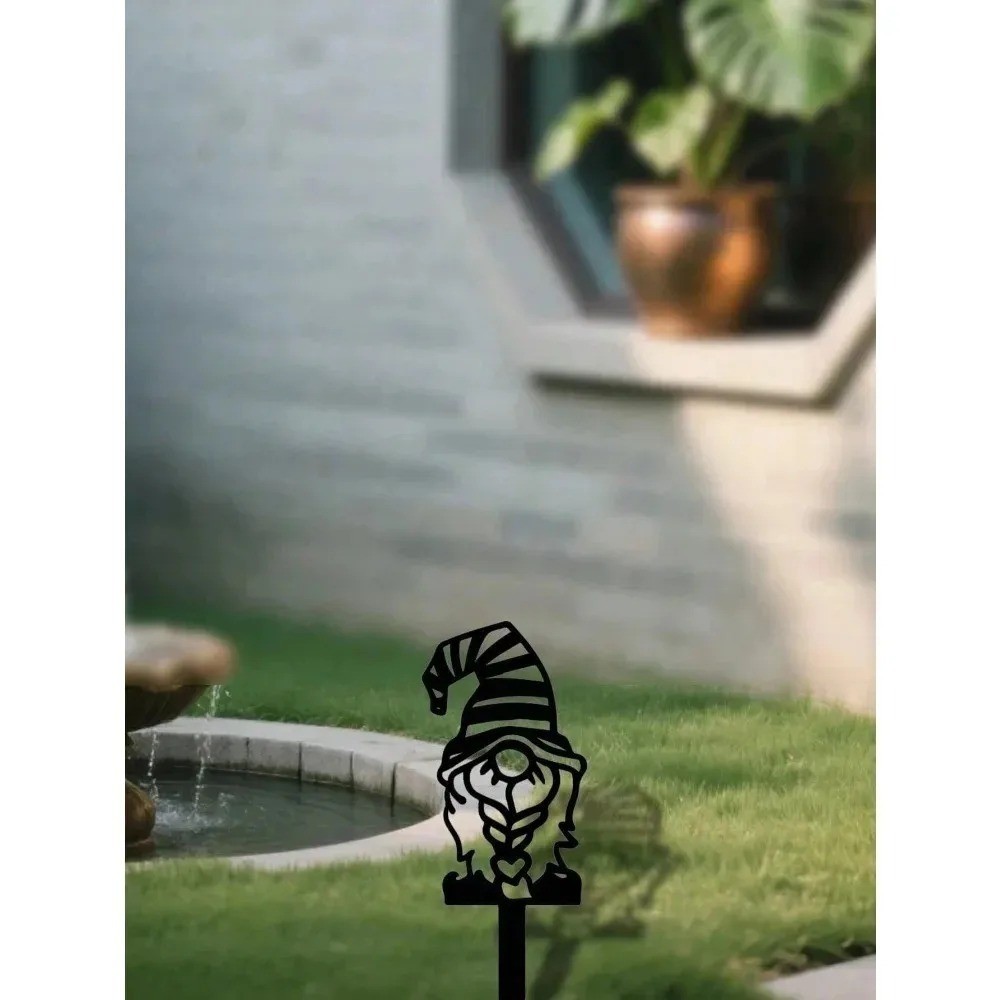 Fairy Garden Steel Sculpture with Pointed Hat Whimsical Outdoor Yard Patio Decor