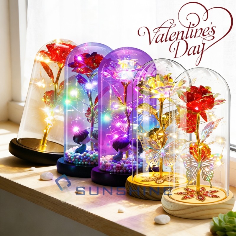 Rose in Dome LED Red Romantic Light-Up Gift for Weddings Valentine’s Anniversary