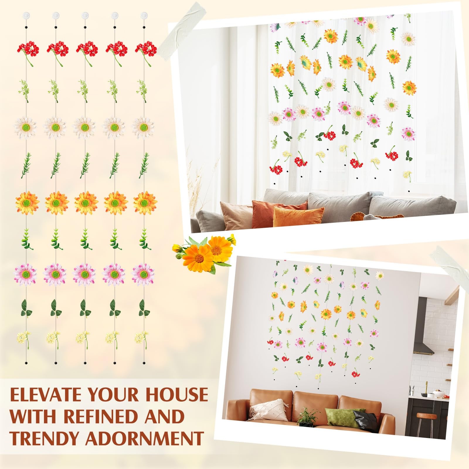 10 Pack 60 ft Artificial Hanging Flower Garland Vines with Hooks, Wildflower …