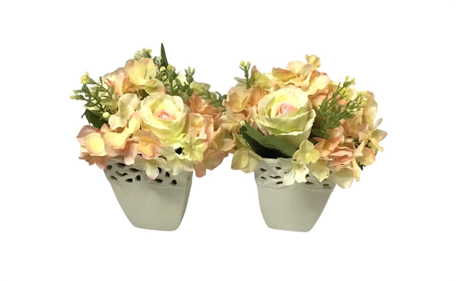 SET OF 2 ARTIFICIAL FLORAL ARRANGEMENT WITH CREAM FLOWERPOT
