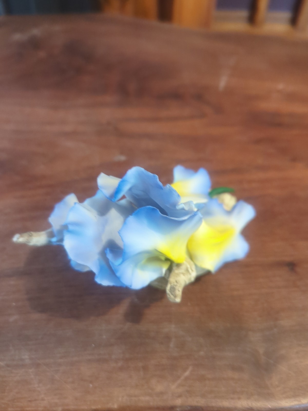 Vintage Blue Yellow Iris Fabar Capodimonte Porcelain Italy Flower Sculpture