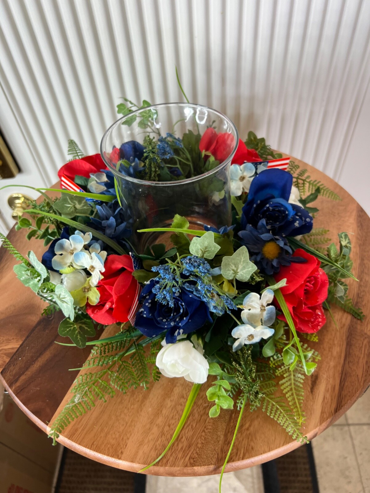 Hand-made New Patriotic Candle Wreath, Red, White, Blue Candle tabletop Decor