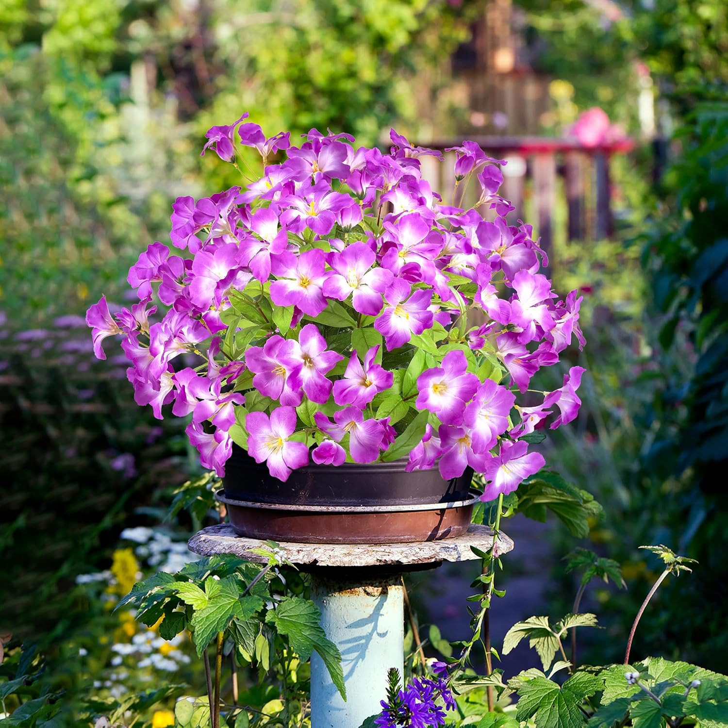 Vibrant 15.7″ Purple Artificial Azalea Flowers – Set of 4 for Outdoor Decor