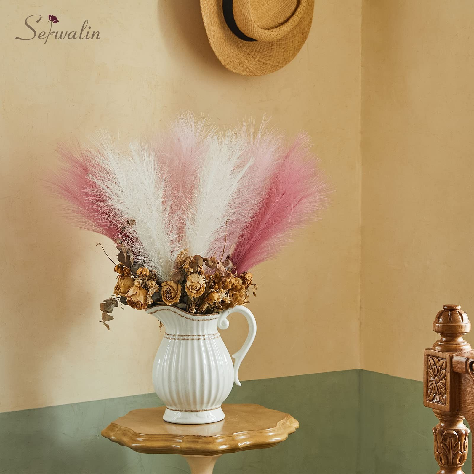 12pcs Pink Pampas Grass 17.7 Inch Faux Pampas Grass Decor Artificial Pampas Gras