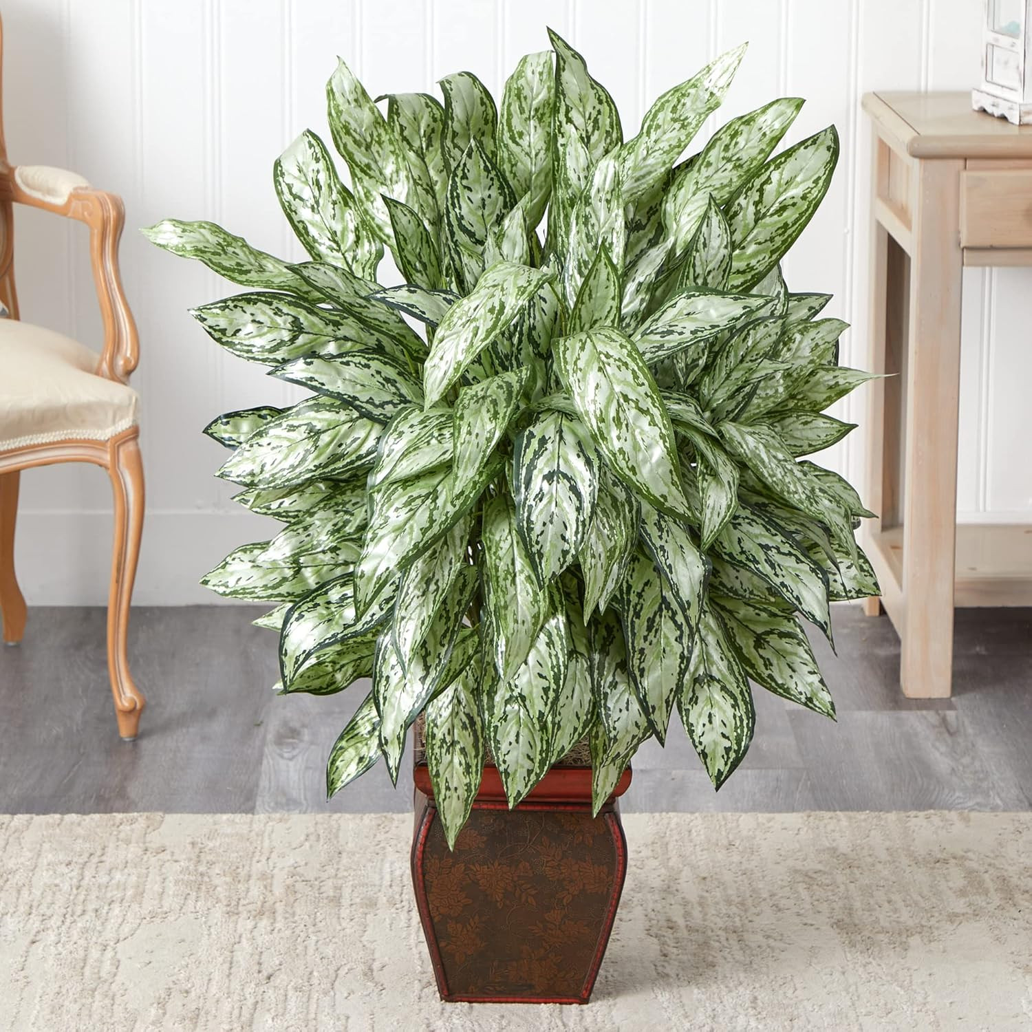 Elegant Silver Queen Silk Plant with Decorative Planter –