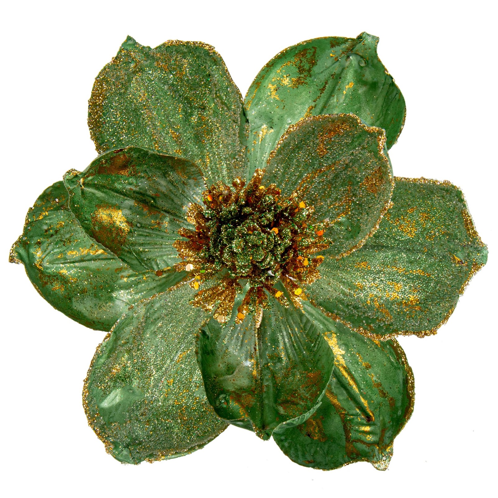 8’’ Large Heads Christmas Glitter Magnolia Flowers Christmas Tree Ornaments S…