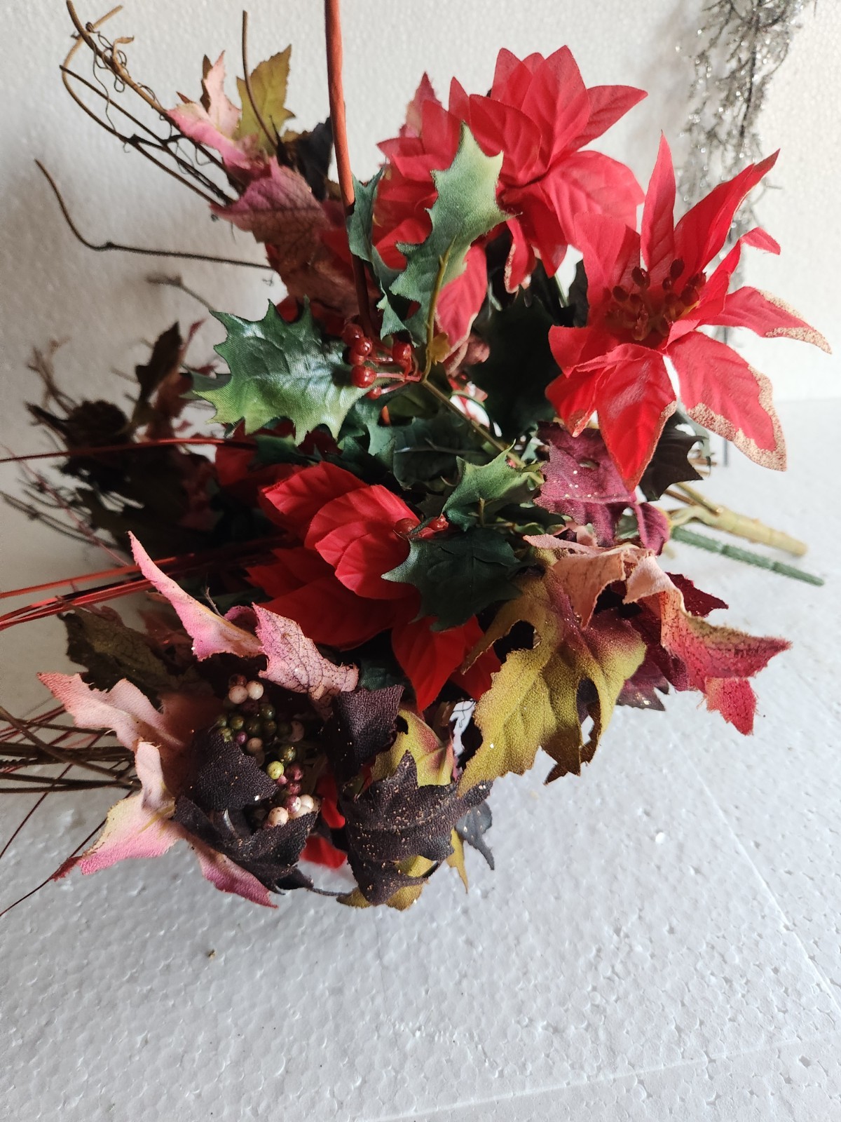 Artificial Christmas Flowers & Bouquets • Poinsettia, Mistletoe Autumn Leaves