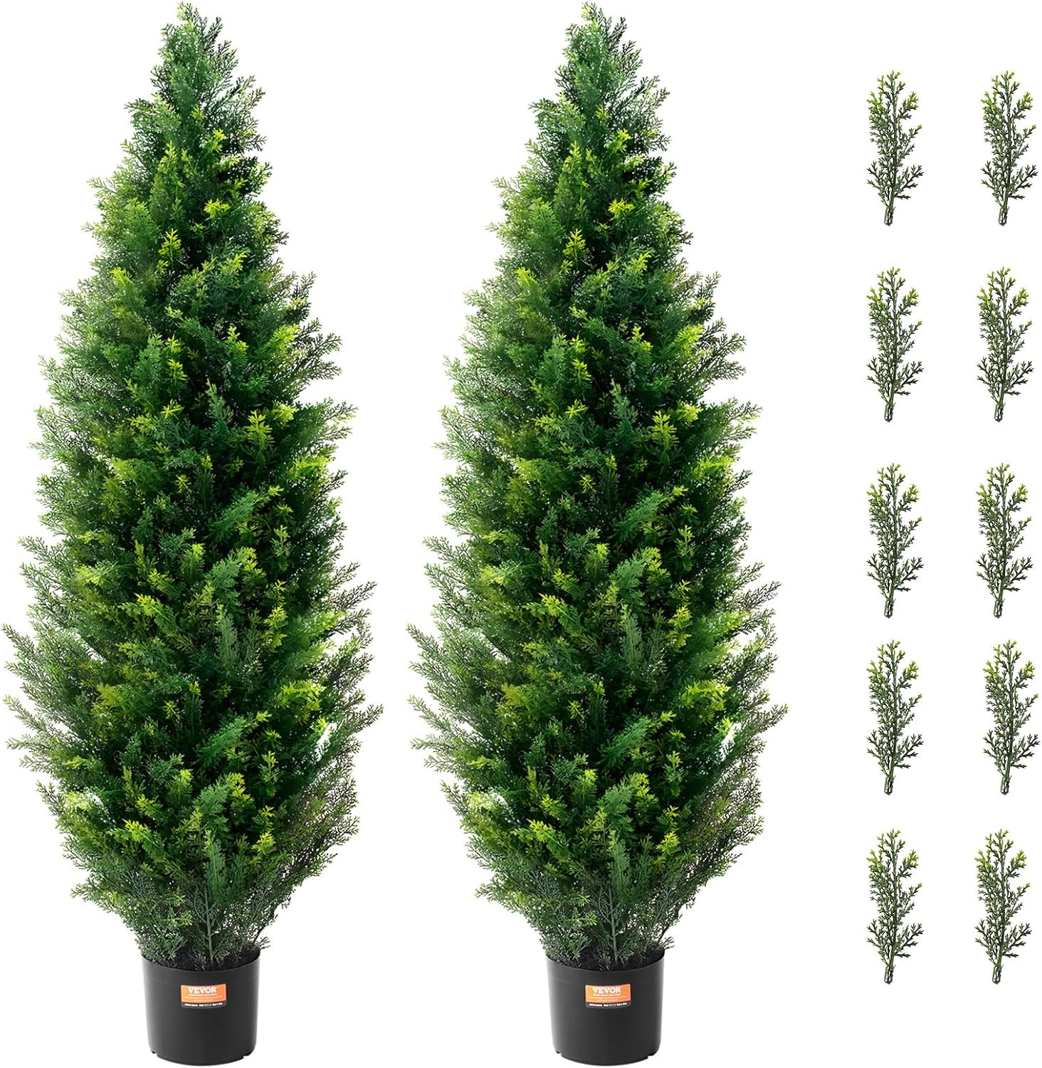Artificial Topiary Cedar Tree, 48 Inch Tall (2 Pieces), with Extra Leaves & Pot