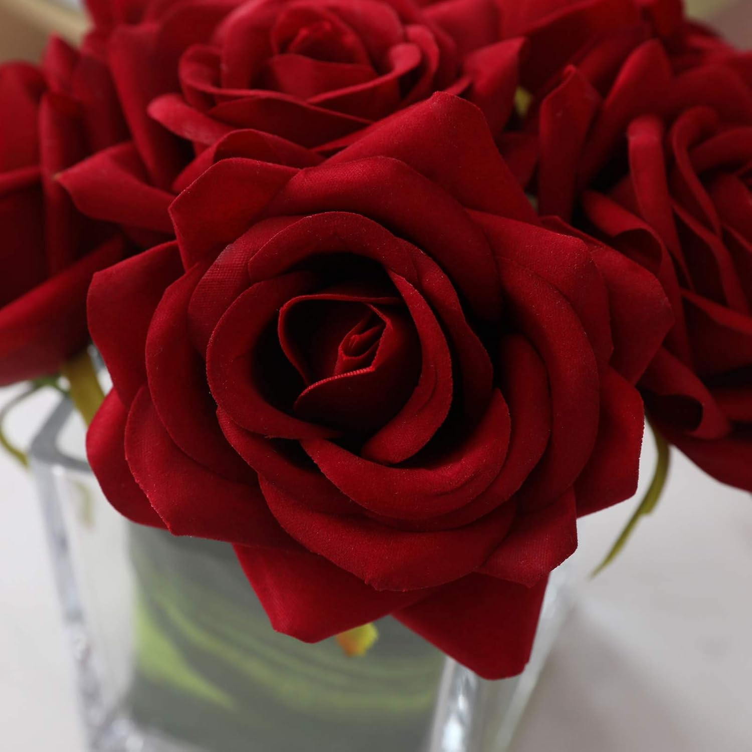 Artificial Velvet Rose Flower Centerpiece Arrangement in Vase for Home Wedding D