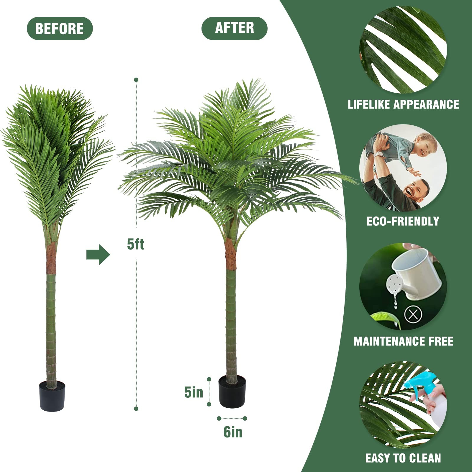 Palm Tree Artificial Tropical Plant 5FT Tall Faux Plants Indoor Fake Floor Pl…