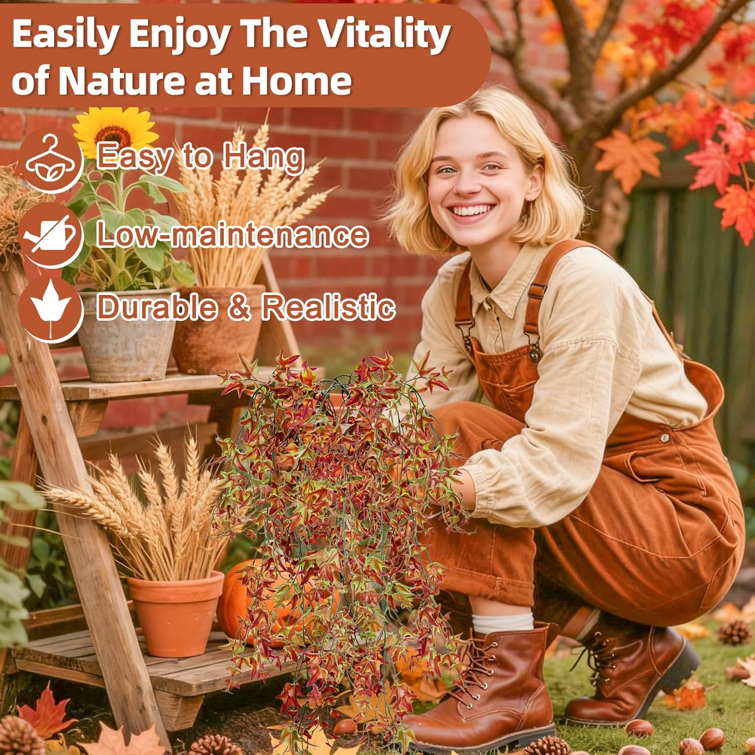 Thanksgiving Artificial Hanging Fall Plants – 3PCS Fake Sweet Potato Leaves Vine