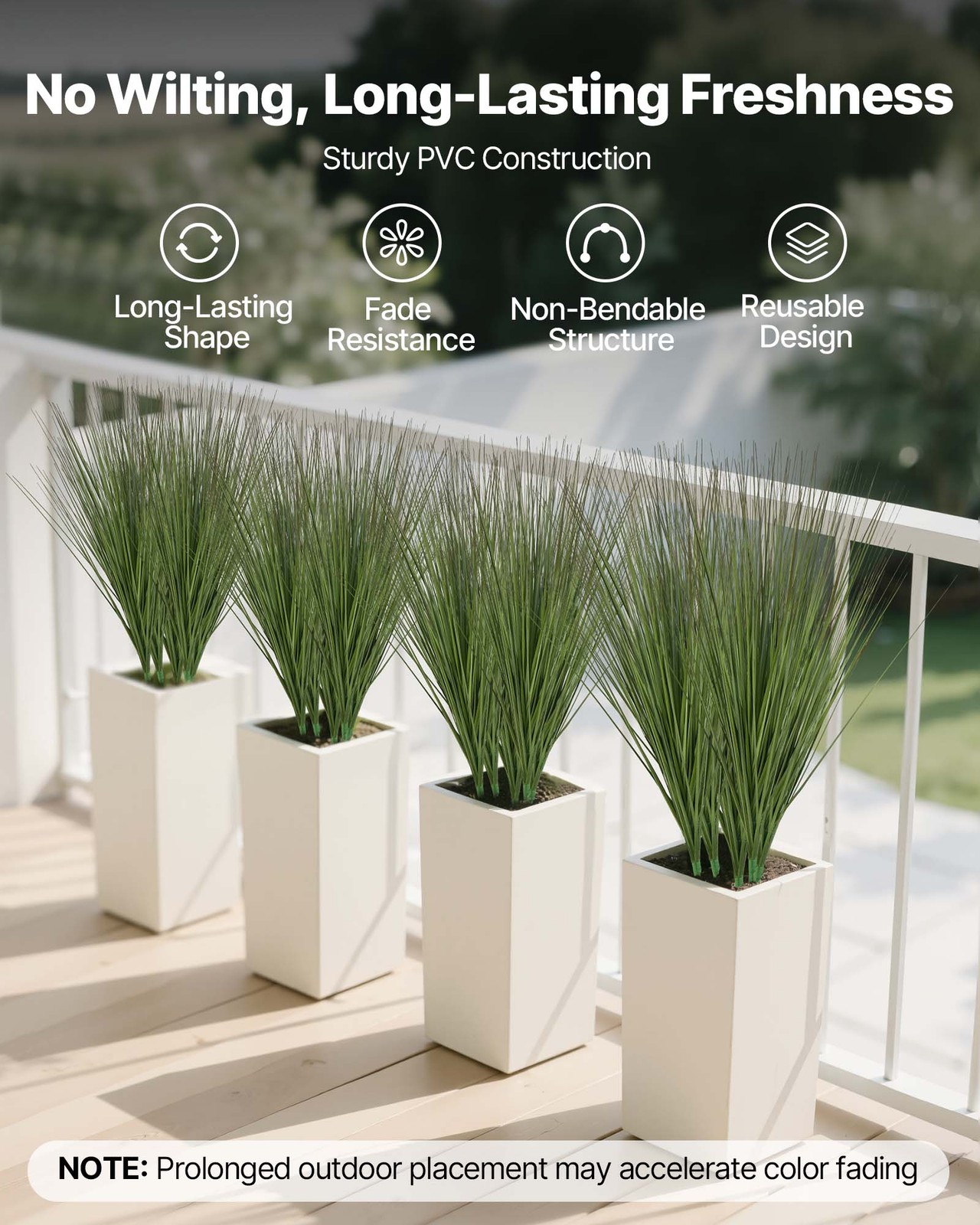 VEVOR Artificial Grass Plant 27 Inch Faux Onion Grass 8 Pack Greenery Shrubs