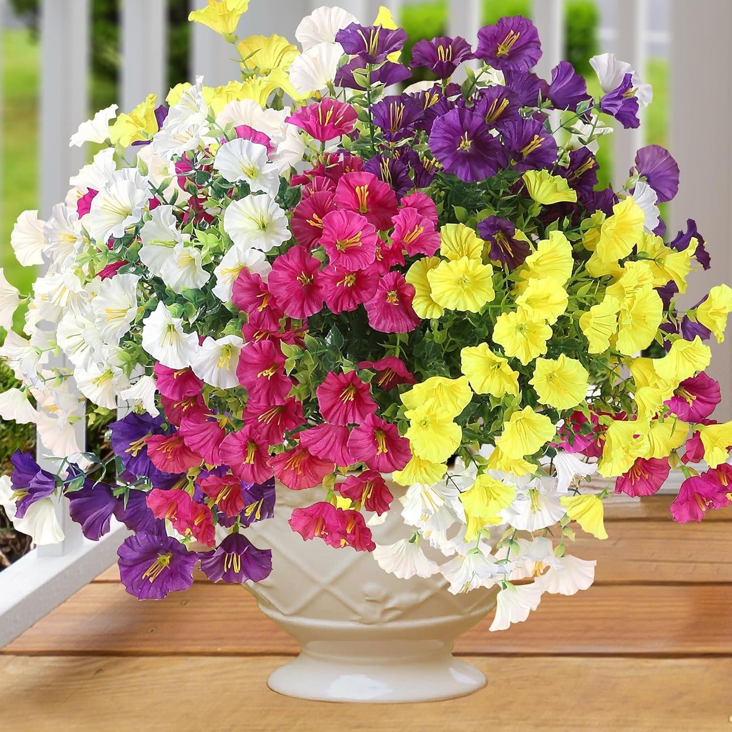 Artificial Flowers for Outdoors 12 Bundles Realistic Faux Plants Uv Resistant Fa