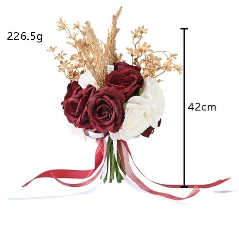 Silk Wedding Bridal Bouquet Artificial Handheld Roses with Bow Decoration