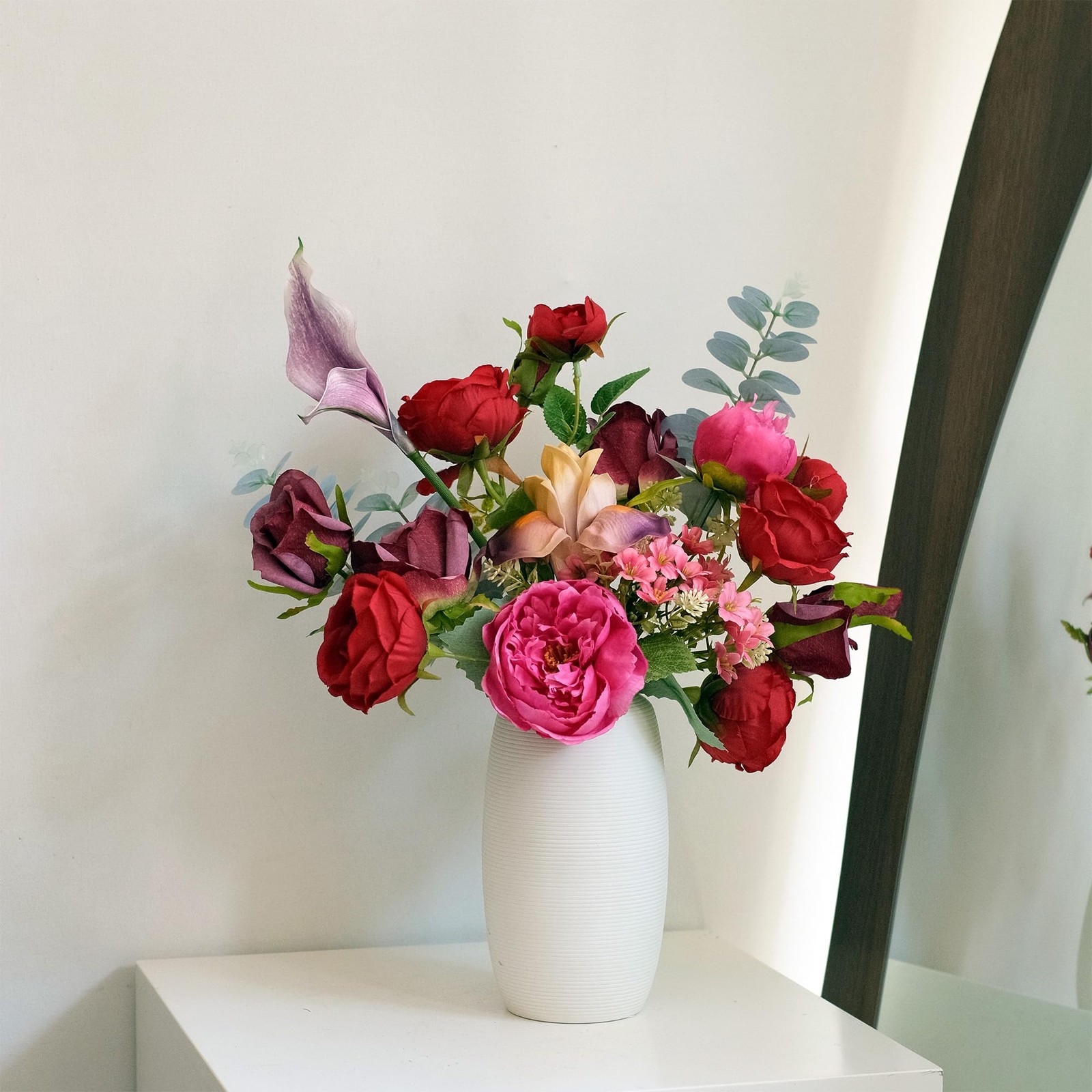 Red Pink Mixed Artificial Rose Peony Real Touch Bouquet Lifelike Floral Decor