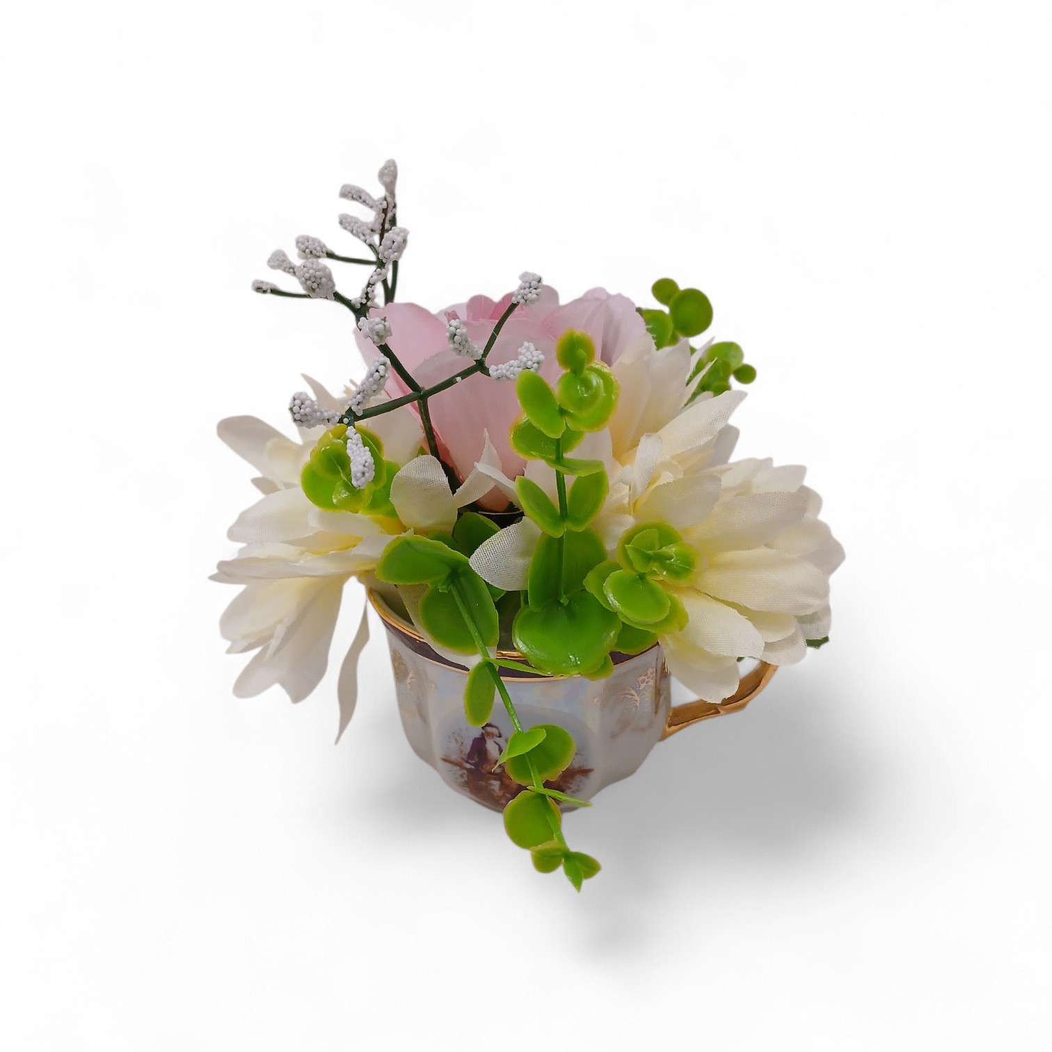 Tea Party Pink Rose Chrysanthem Silk Floral Arrangement Bridal Birthday POP-IN