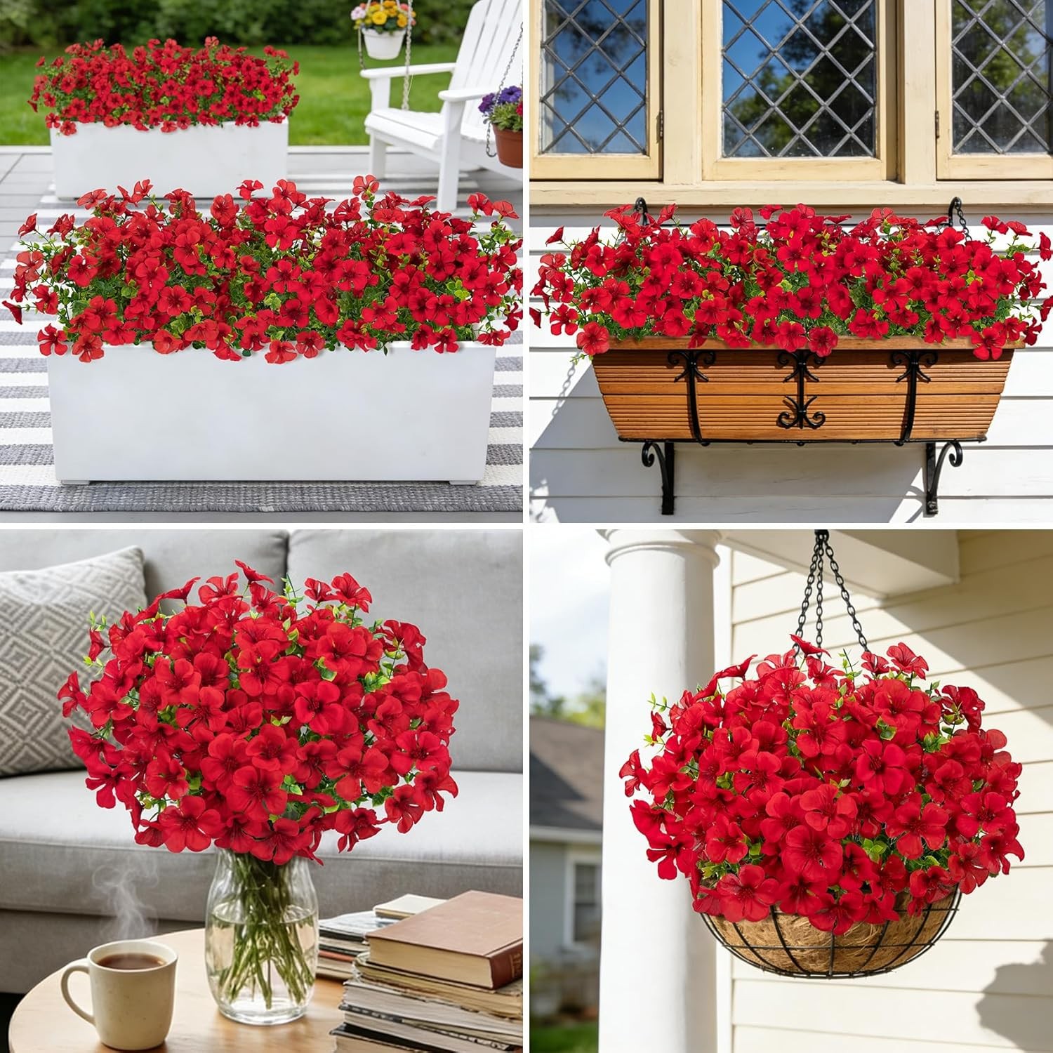 12 Pcs Artificial Geranium Flowers for Outdoors, Silk Fake Flowers with