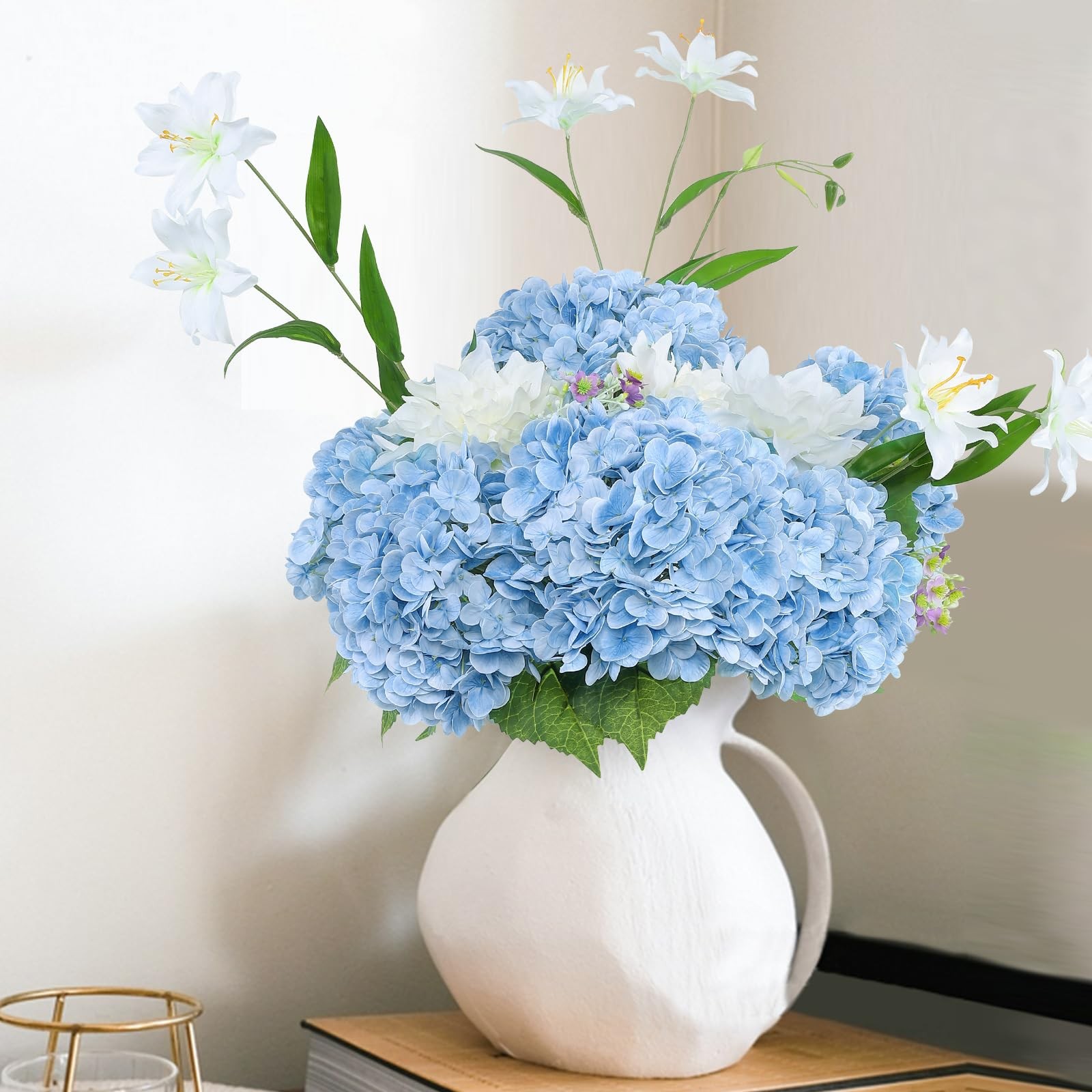 3pcs Baby Blue Lifelike Hydrangea Artificial Flowers 22inch Real Touch Faux H…