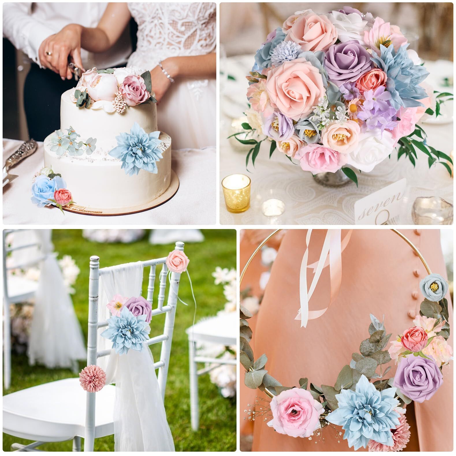 Dusty Blue Pink Artificial Flowers Combo Box DIY Wedding Centerpieces Decor