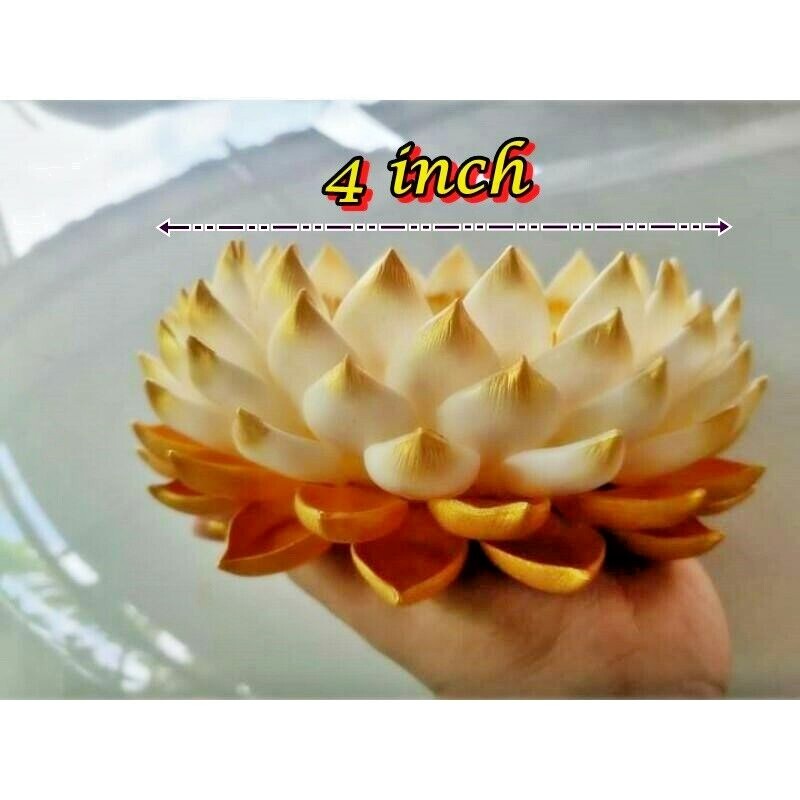 Lotus Flower Air Dry Clay Artificial Gold White Buddha Stand Pedestal Offering