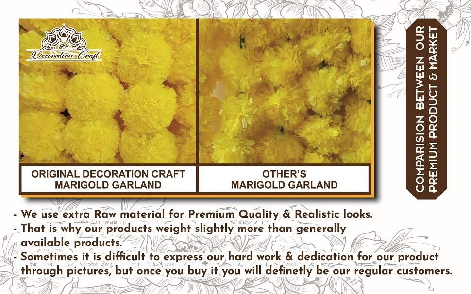 5Pc Marigold Garlands 4.5Ft Artificial Marigold Flower Strands Diwali Decorat…