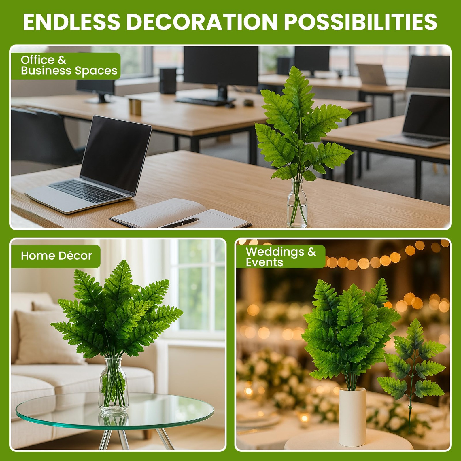 Artificial Silk Leather Leaf Fern Fronds Wedding Floral Accents 16 In 24 Pack