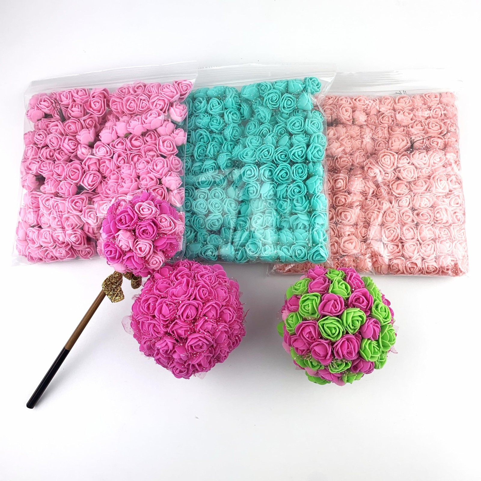 144 PCS Green 20mm Mini Fake Rose Head Artificial Foam Flower DIY Craft Party