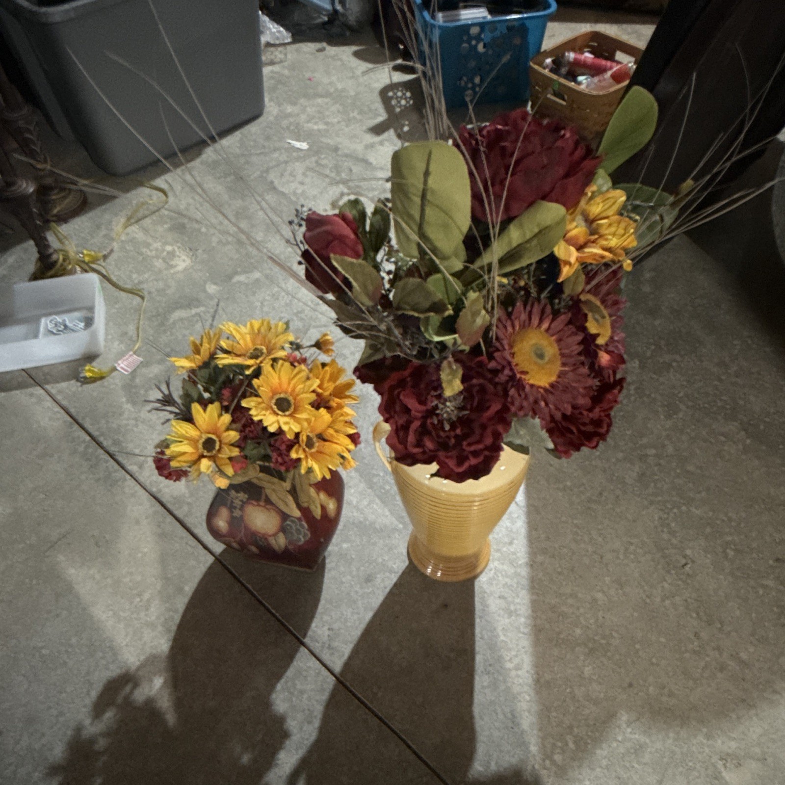 2 Artificial Sunflower Arrangements in Vases Burgundy Yellow
