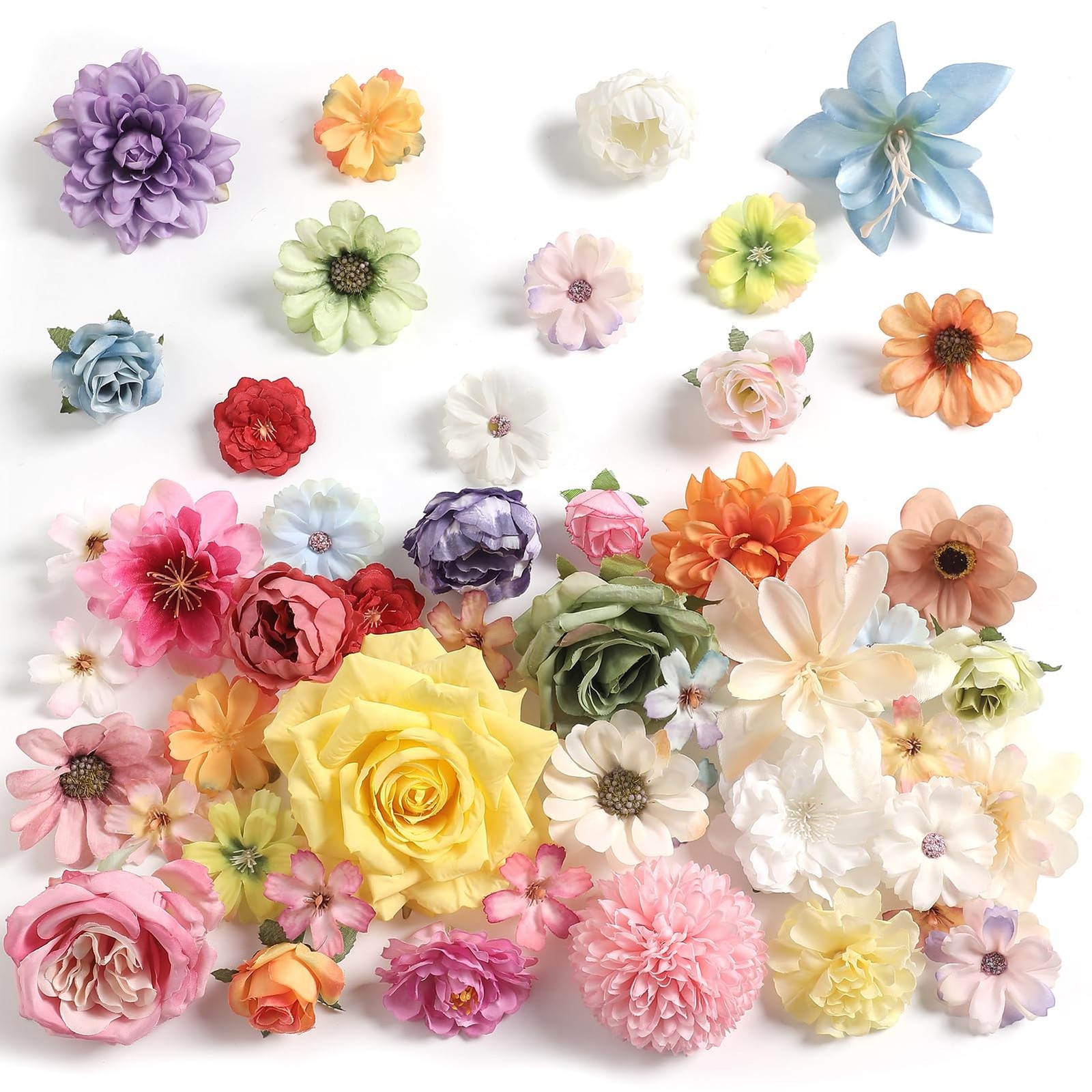 Fake Flower Heads for Crafts – Multi Silk Artificial Roses, Peonies, Daisies …