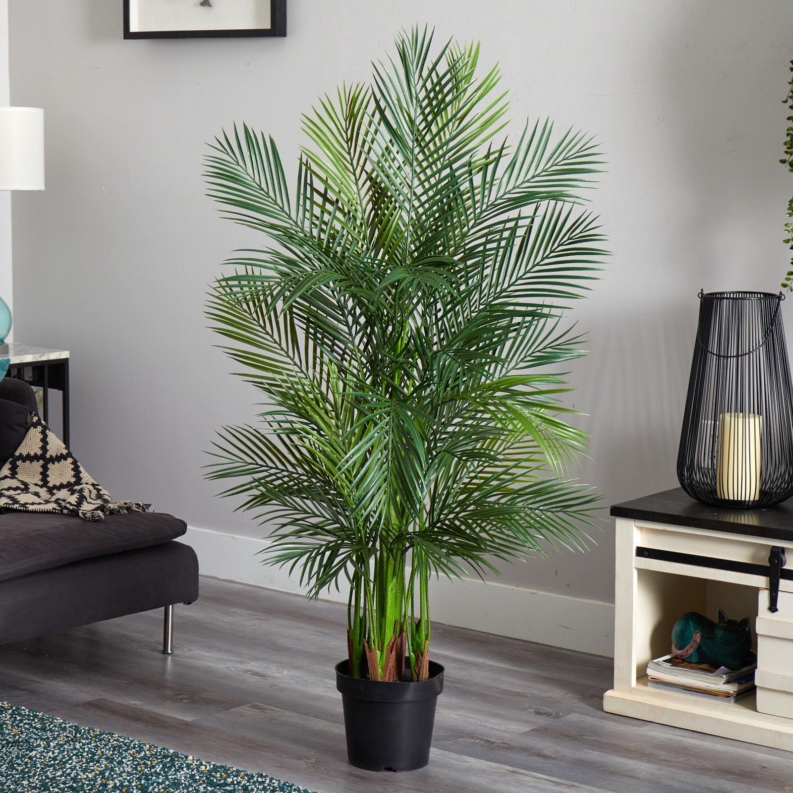 Nearly Natural 66″ Gorgeous Areca Palm Artificial tree in Green/Black